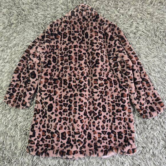 Steve Madden Coat Womens Sz M Pink Leopard Faux Fur Button Front Mob Wife - Picture 7 of 10